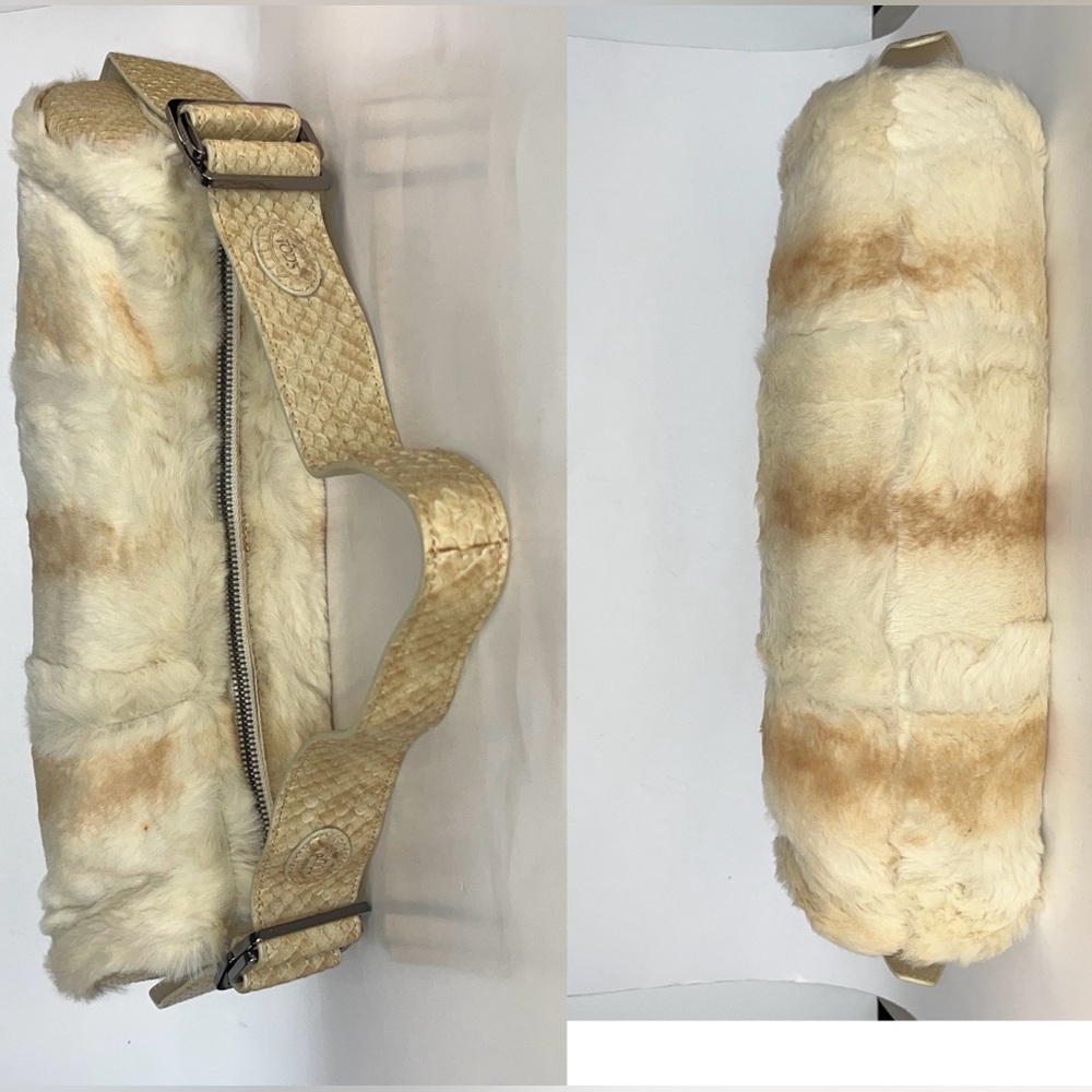 NWOT Vintage TOD’S ‘Bamboo’ Rabbit Fur/Python Leather Barrel Bag - Picture 6 of 17